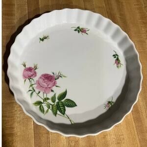 Christineholm Porcelain Quiche Tart Pie Plate 9.5" Baking Dish Rose Pattern